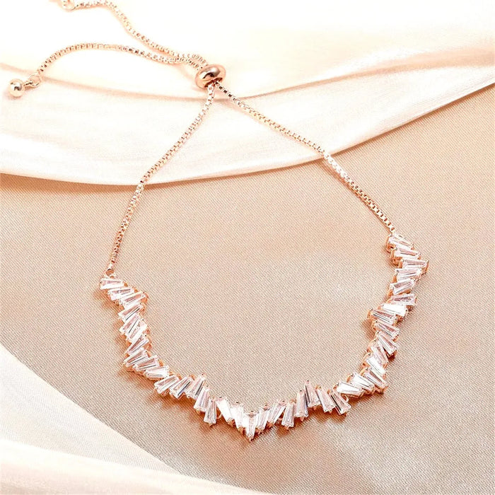 Wedding Jewelry - Cubic Zirconia Adjustable Bracelet - Available in Silver, Rose Gold and Yellow Gold