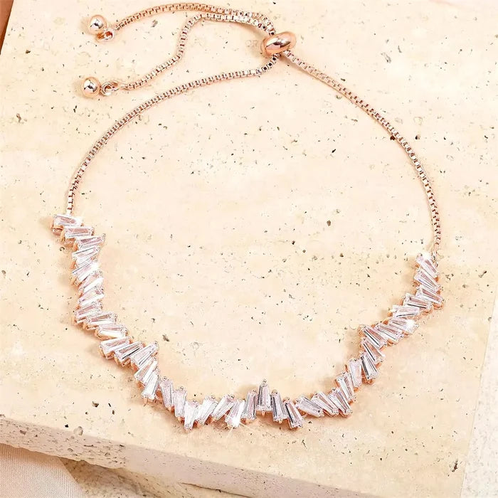 Wedding Jewelry - Cubic Zirconia Adjustable Bracelet - Available in Silver, Rose Gold and Yellow Gold