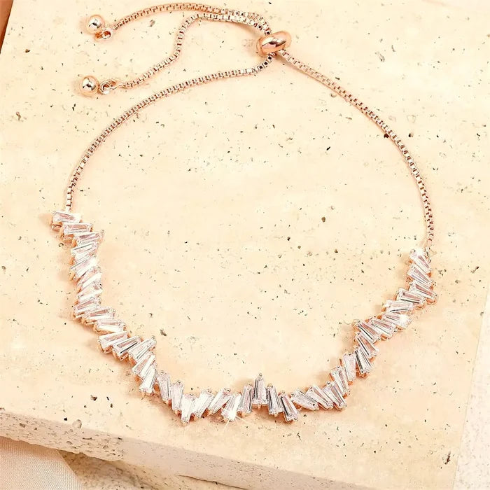 Wedding Jewelry - Cubic Zirconia Adjustable Bracelet - Available in Silver, Rose Gold and Yellow Gold