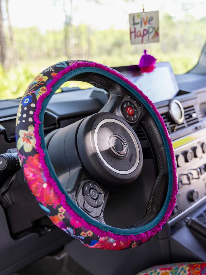 Steering Wheel Cover, 15" - Black Floral-view 1