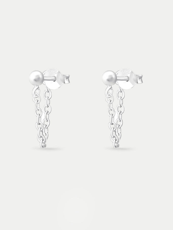 Sterling Silver Dot Drop Chain Stud Earrings | Silver-Image 1
