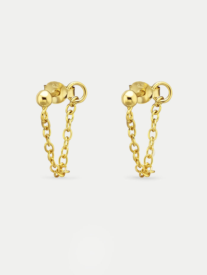 Sterling Silver Dot Drop Chain Stud Earrings | Gold-Image 1