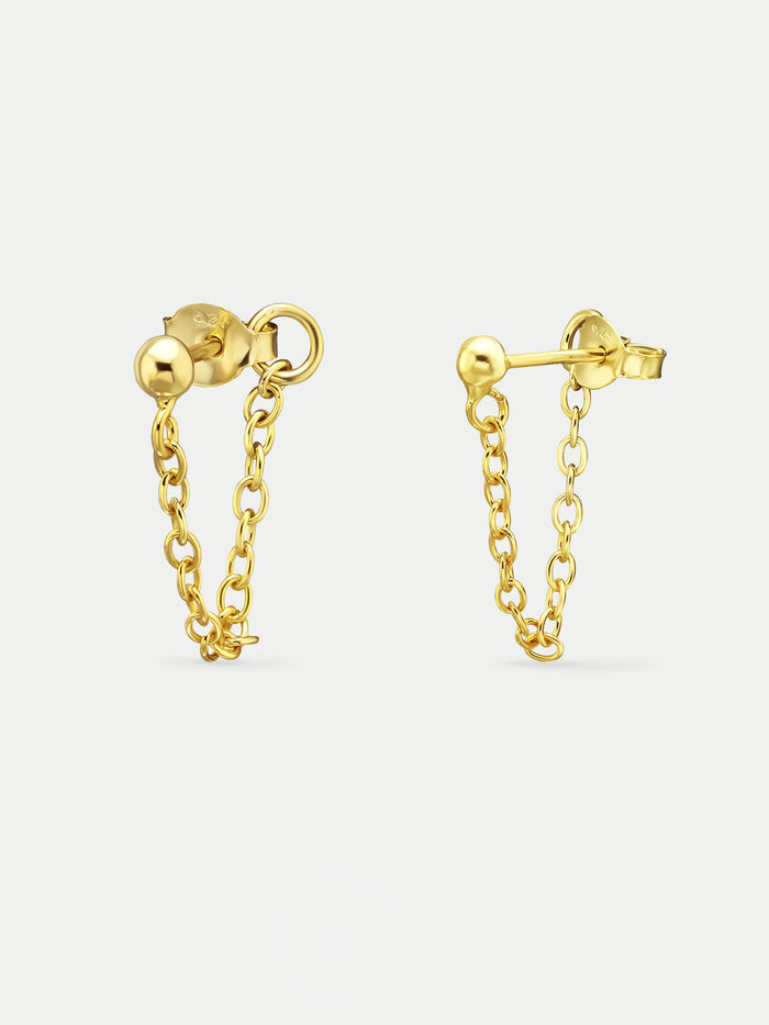 Sterling Silver Dot Drop Chain Stud Earrings | Gold-Image 2