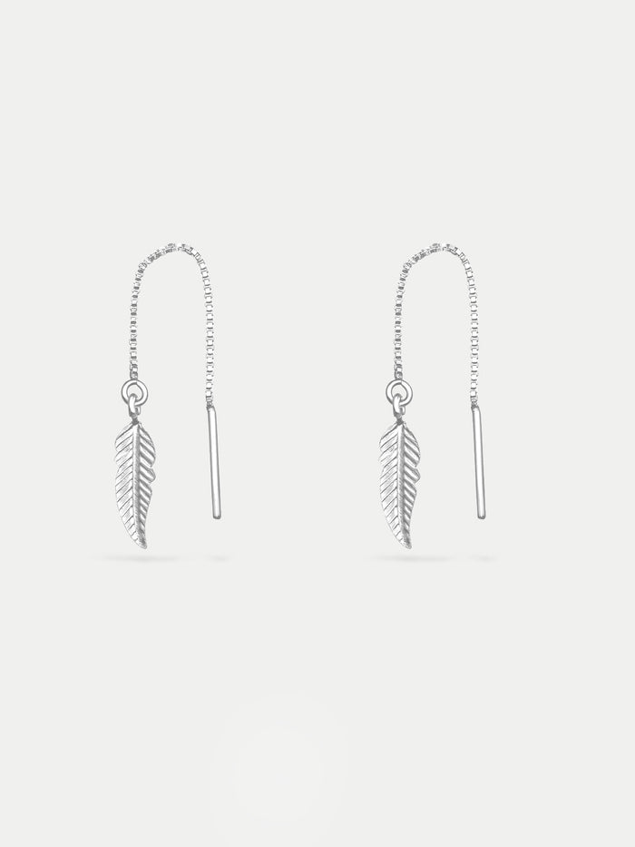 Sterling Silver Feather Thread Drop Earring | Silver-Image 1