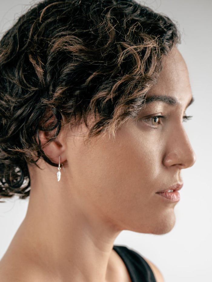 Sterling Silver Feather Thread Drop Earring | Silver-Image 2