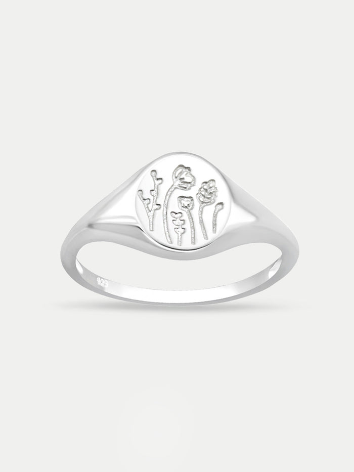 Sterling Silver Floral Signet Ring | Silver-Image 1