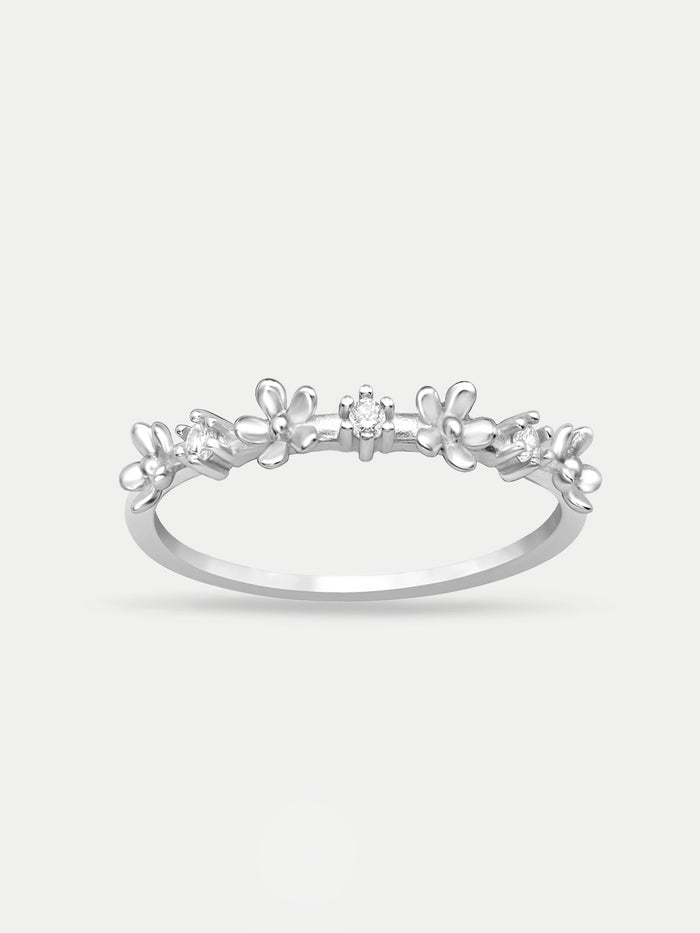 Sterling Silver Flower Band Ring | Silver-Image 1