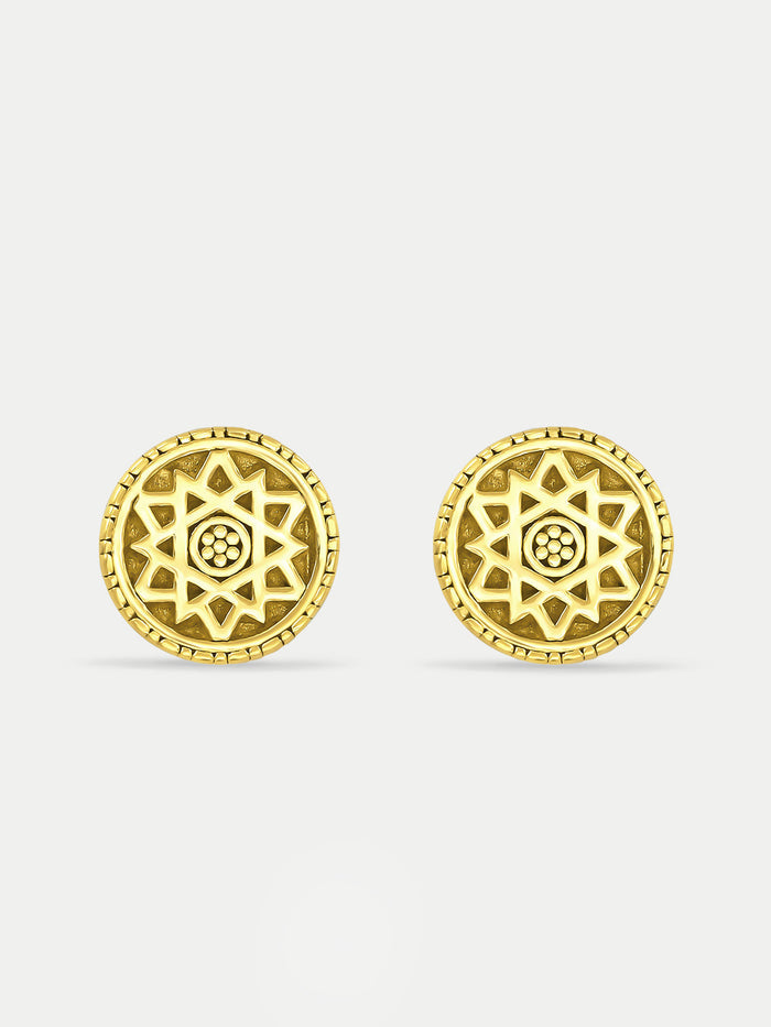 Sterling Silver Gold Plated Gold Disc Stud Earrings | Gold-Image 1