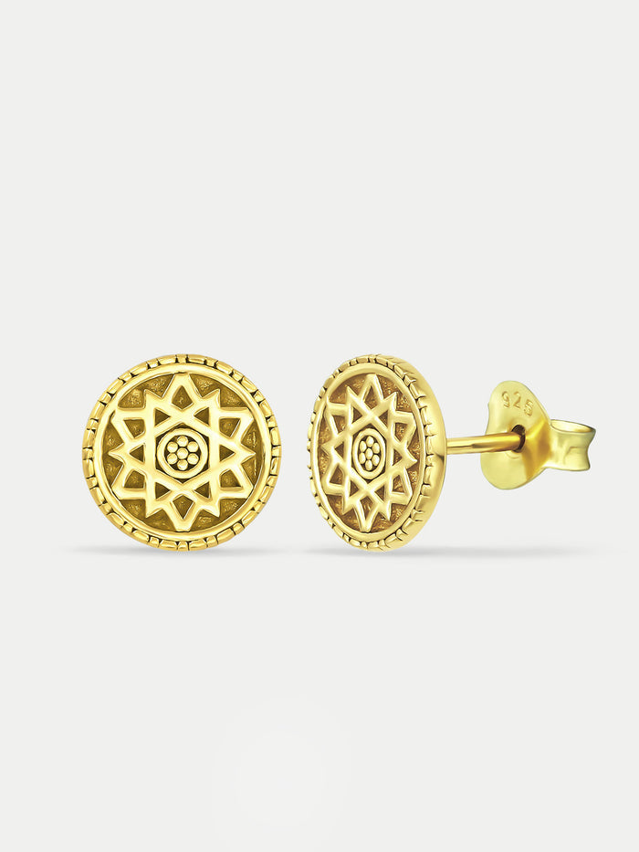 Sterling Silver Gold Plated Gold Disc Stud Earrings | Gold-Image 2