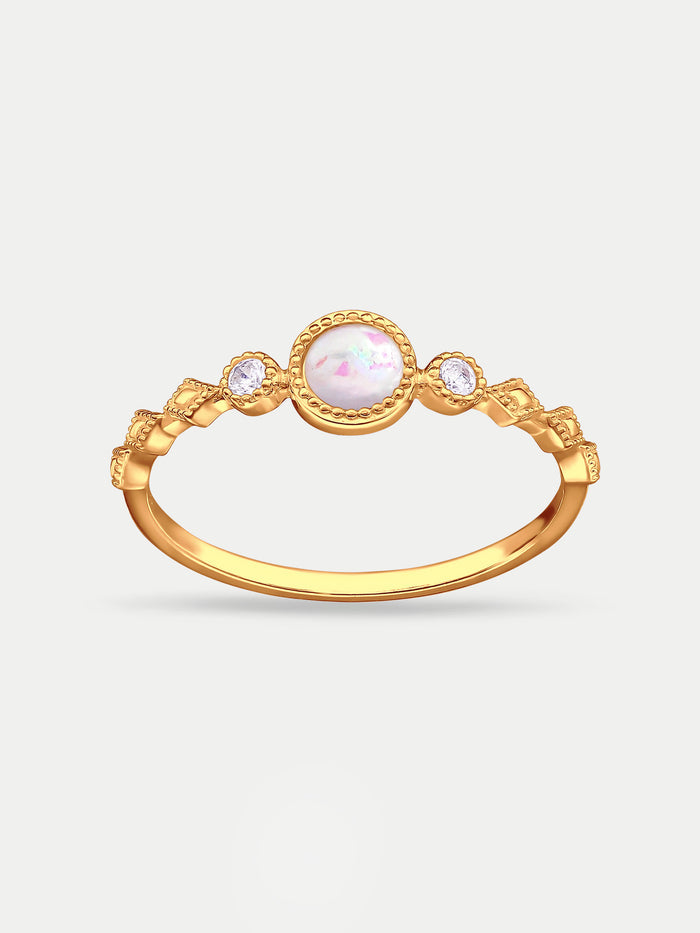 Sterling Silver Gold Plated Opal Gem Ring | White-Image 1