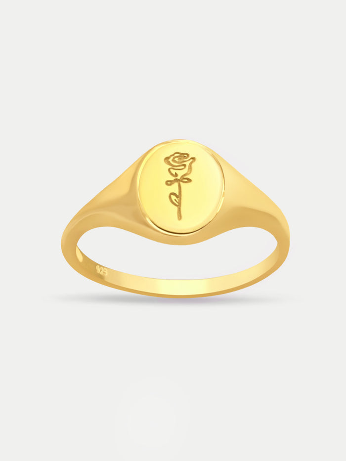 Sterling Silver Gold Plated Rose Signet Ring | Gold-Image 1