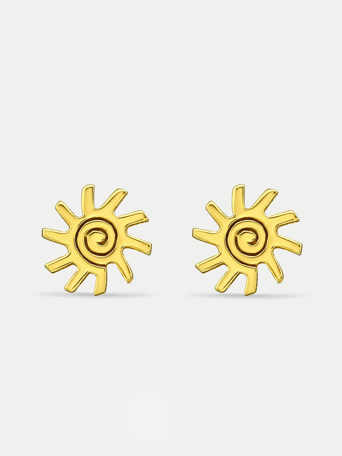 Sterling Silver Gold Plated Spiral Sun Stud Earrings | Gold-Image 1