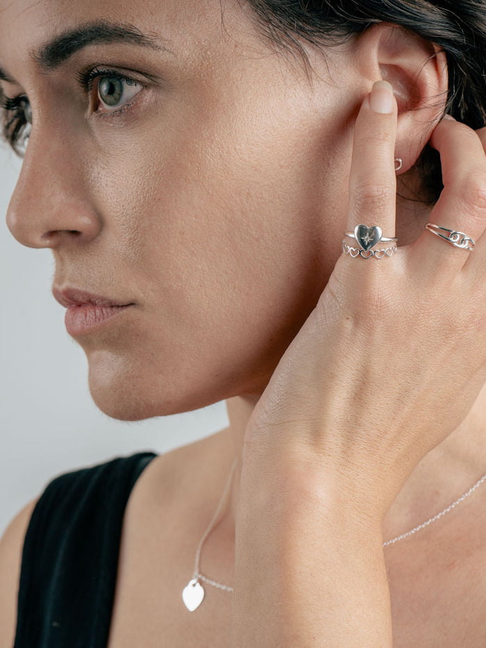 Sterling Silver Heart Band Ring | Silver-Image 2