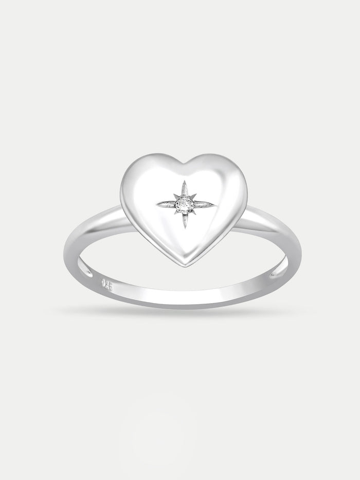 Sterling Silver Heart Star Ring | Silver-Image 1
