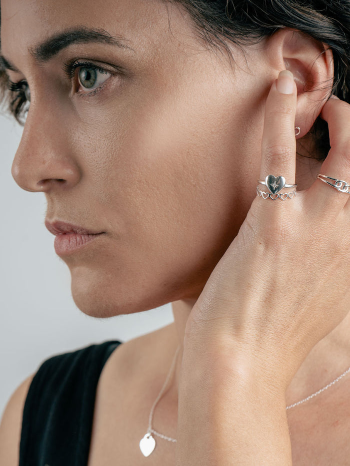 Sterling Silver Heart Star Ring | Silver-Image 2