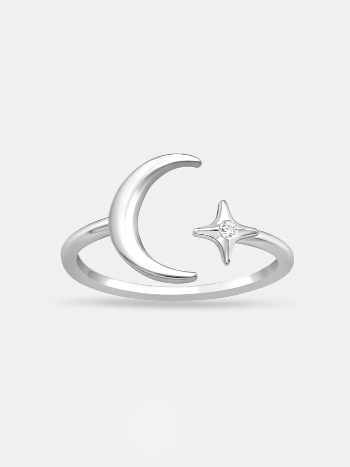 Sterling Silver Moon and Star Ring | Silver-Image 1