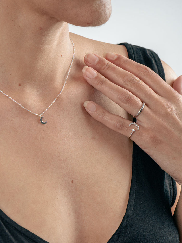 Sterling Silver Moon and Star Ring | Silver-Image 2
