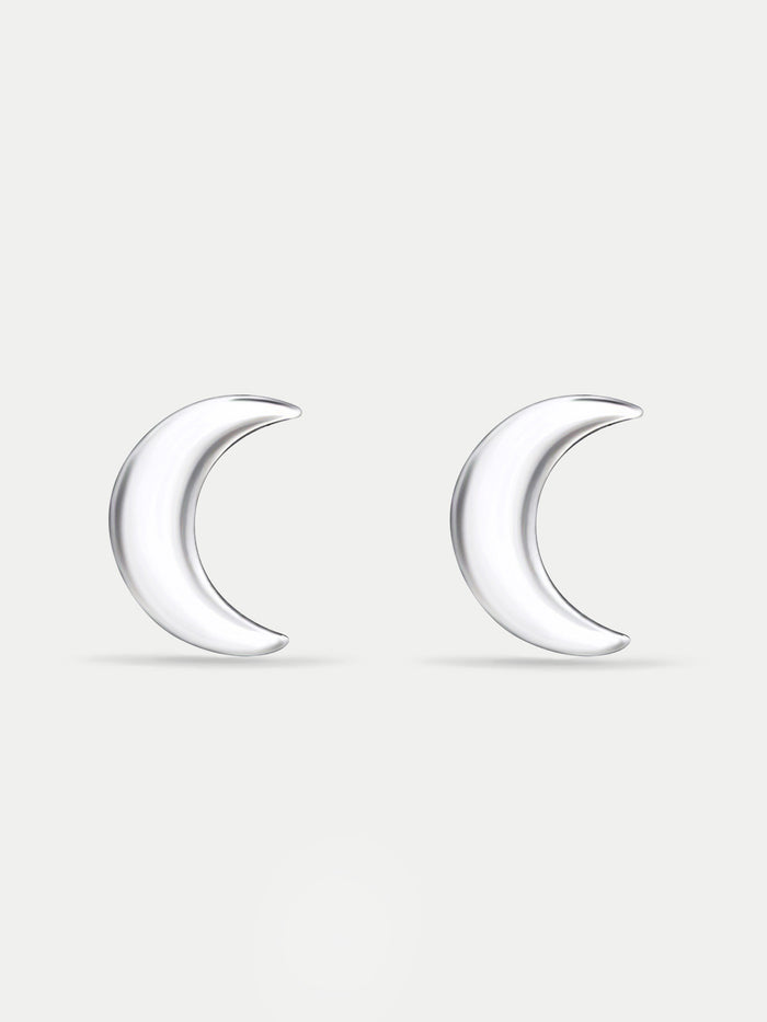 Sterling Silver Moon Stud Earrings | Silver-Image 1