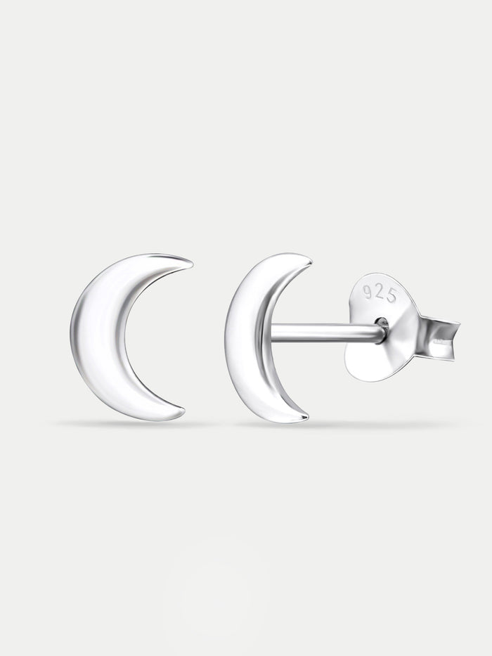 Sterling Silver Moon Stud Earrings | Silver-Image 2