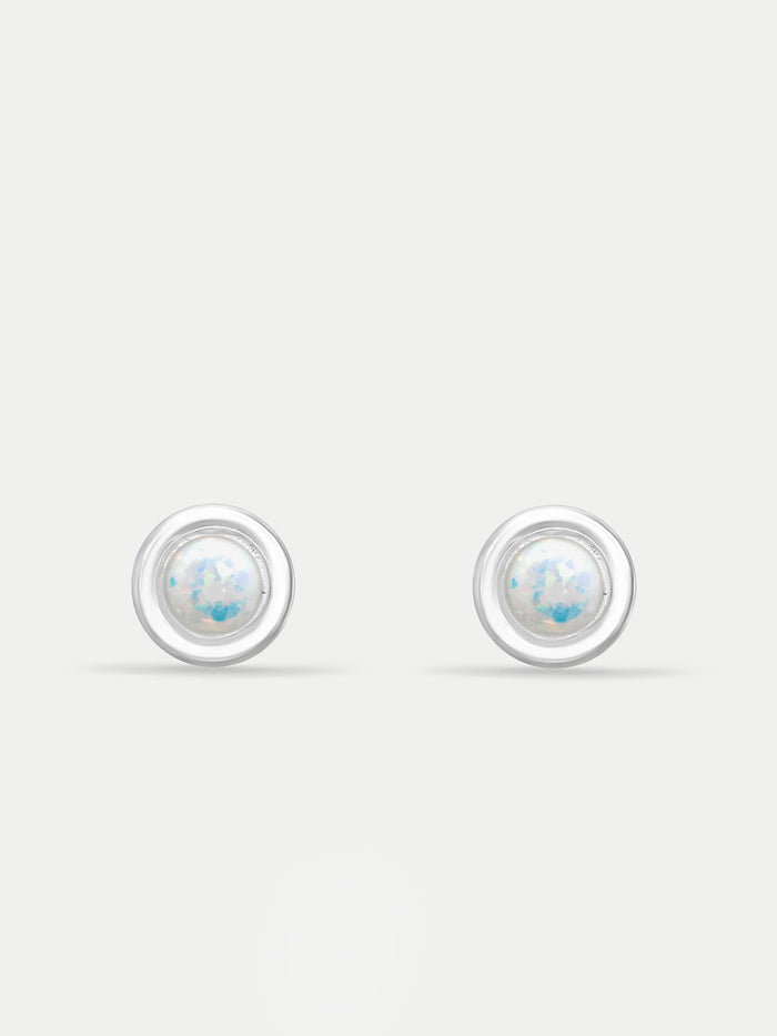Sterling Silver Opal Circle Stud Earrings | Silver-Image 1