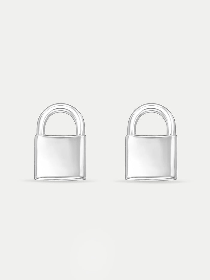 Sterling Silver Padlock Stud Earrings | Silver-Image 1