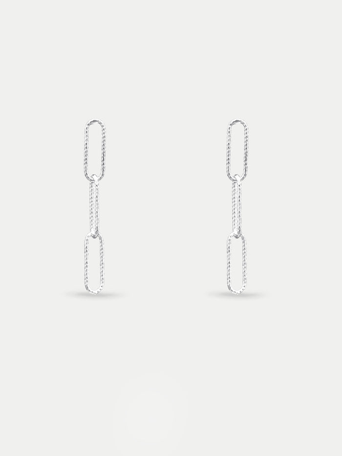 Sterling Silver Paperclip Chain Drop Stud Earrings | Silver-Image 1