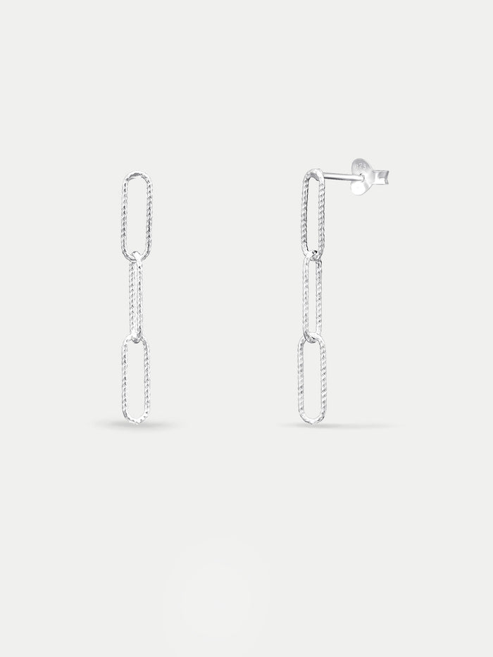 Sterling Silver Paperclip Chain Drop Stud Earrings | Silver-Image 2