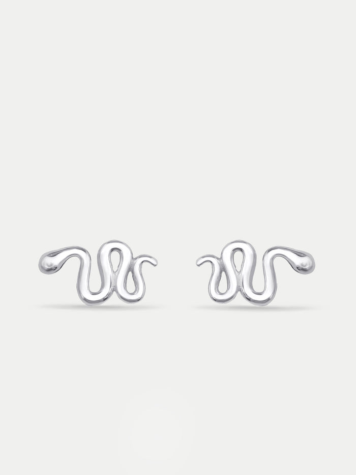 Sterling Silver Snake Stud Earrings | Silver-Image 1