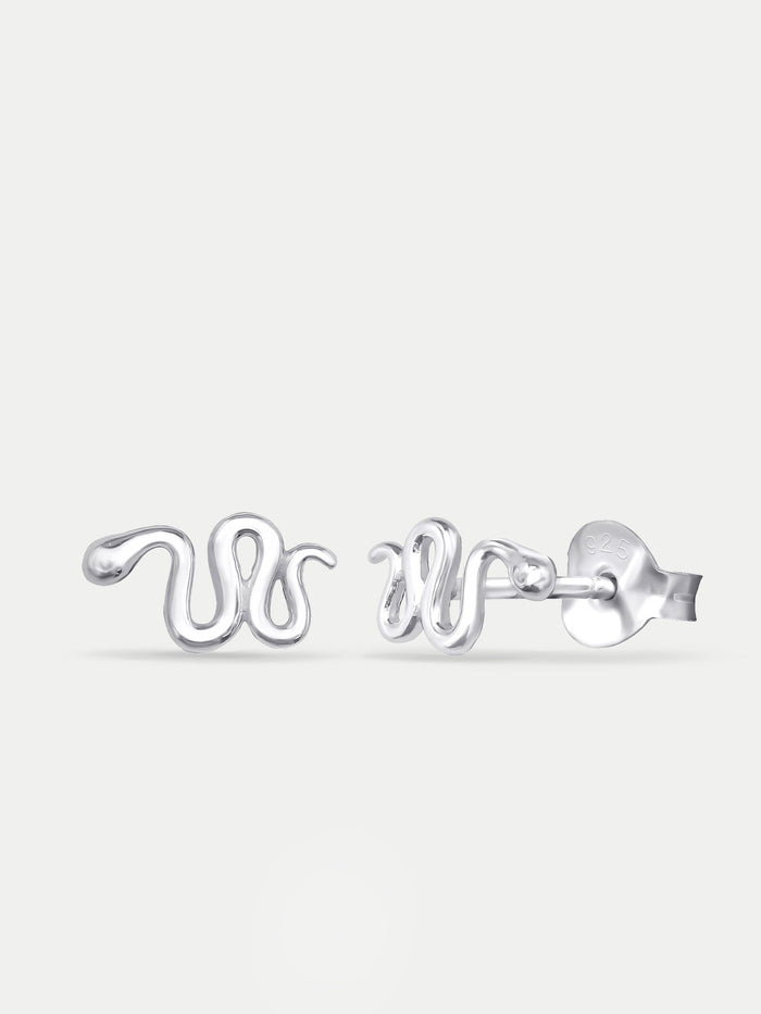 Sterling Silver Snake Stud Earrings | Silver-Image 2