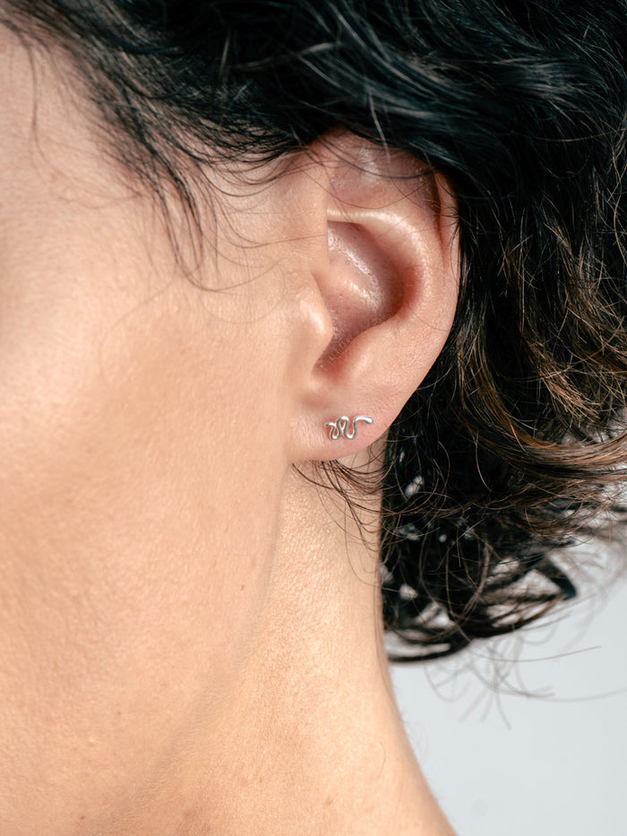 Sterling Silver Snake Stud Earrings | Silver-Image 3