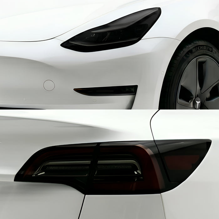 Tesla Model 3 2017–2023 Dark Smoke Headlight & Taillight Tint Kit – Precut Vinyl Lens Overlays