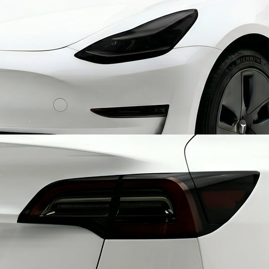 Tesla Model 3 2017–2023 Dark Smoke Headlight & Taillight Tint Kit – Precut Vinyl Lens Overlays