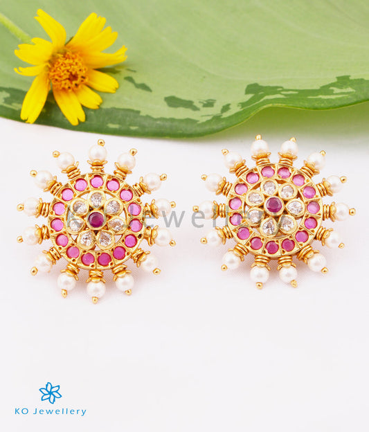 The Garv Silver Ear-studs (Red/white)