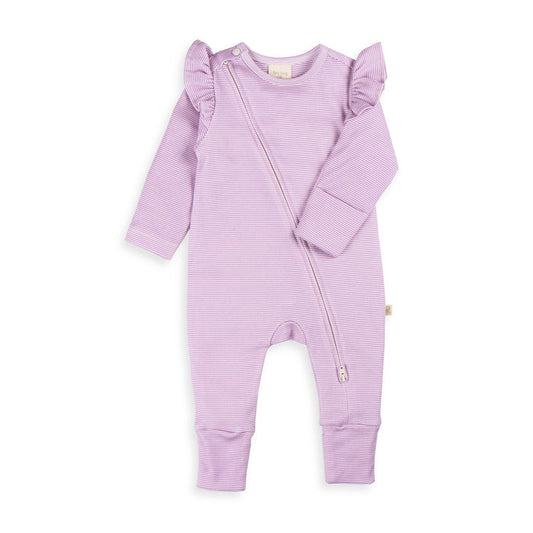 Tiny Twig Frill Zipsuit - Lavender Stripes