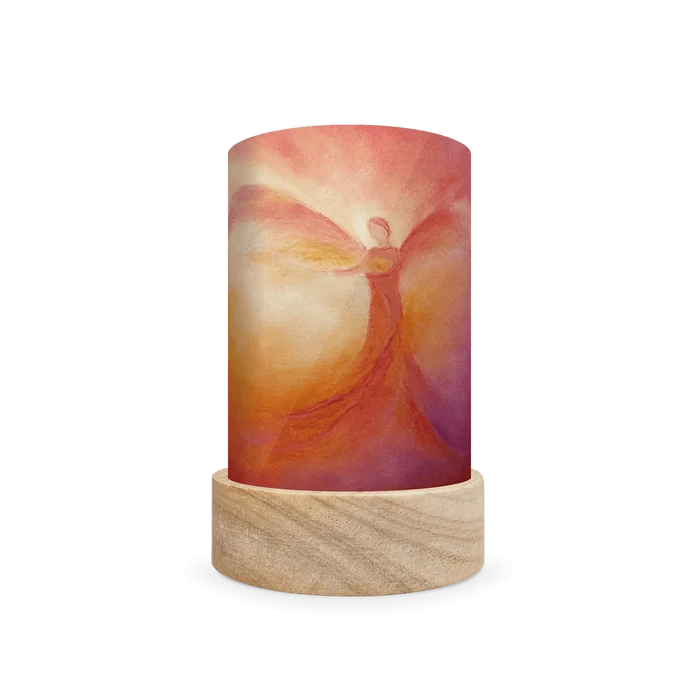 Decorative lamp with angel design on a white background