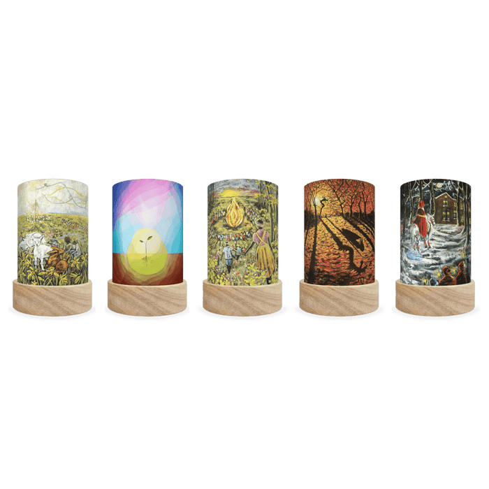 Five mini lanterns with different silhouettes featuring art from Kapitein Kalk