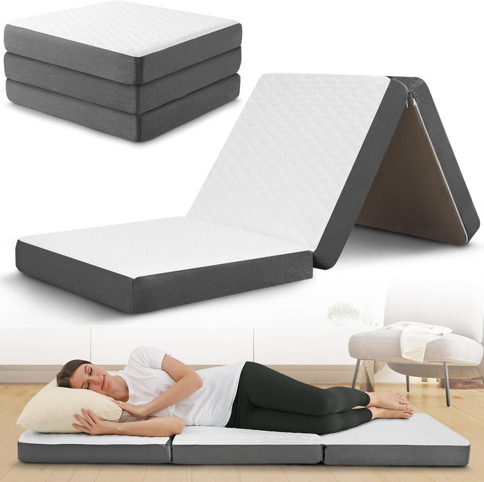 Tri-Fold Cot Mattress – Memory Foam Portable Camping & Guest Bed