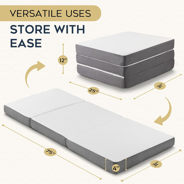 Tri-Fold Cot Mattress – Memory Foam Portable Camping & Guest Bed