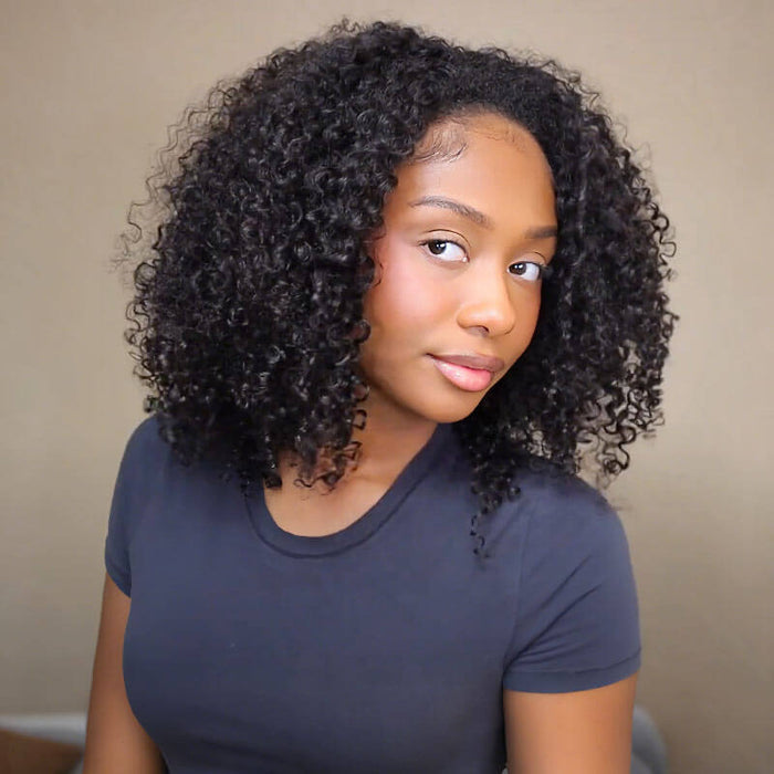 US Only|QVR #1B Kinky Curly Half Wig