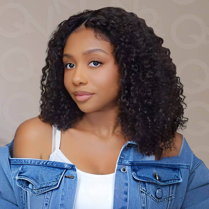 kinky curly v part wigs no leave out