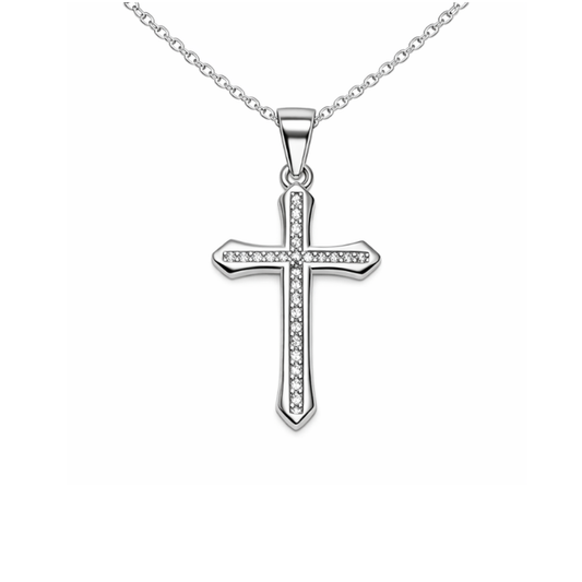 Veritas Sterling Silver Cubic Zirconia Cross Necklace (Chain not Included)