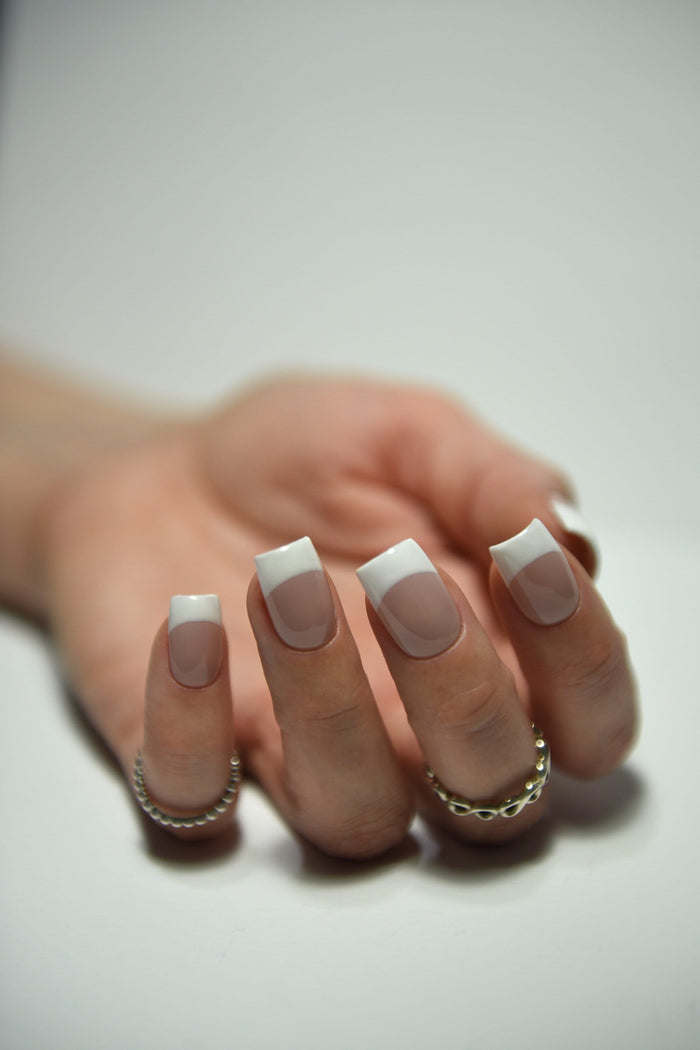 White 90s Y2K French Press-On Nails – Glossy, Handmade & Reusable
