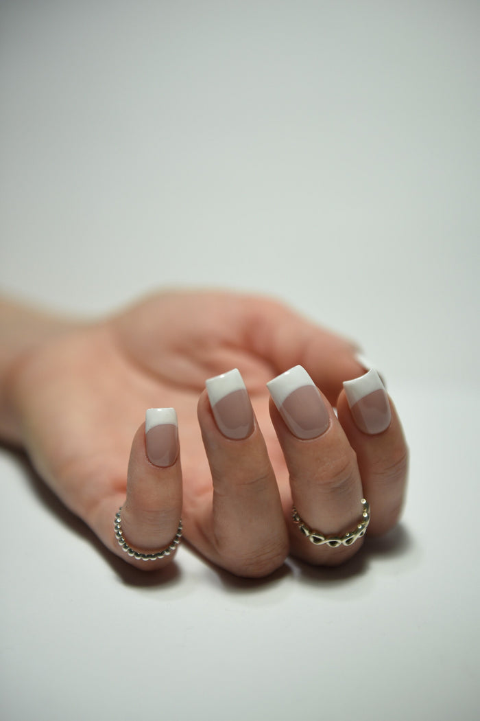White 90s Y2K French Press-On Nails – Glossy, Handmade & Reusable