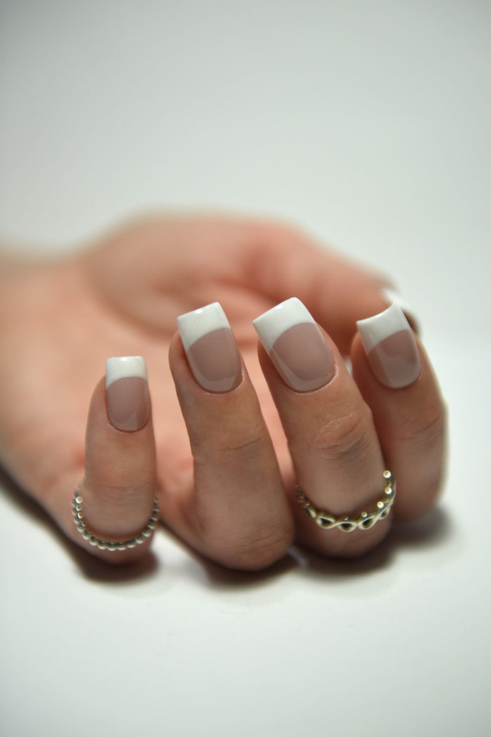 White 90s Y2K French Press-On Nails – Glossy, Handmade & Reusable