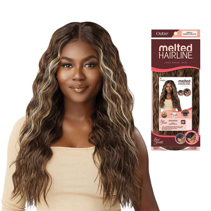 OUTRE melted hairline front wig long wavy brown with blonde highlights lace front packaging visible