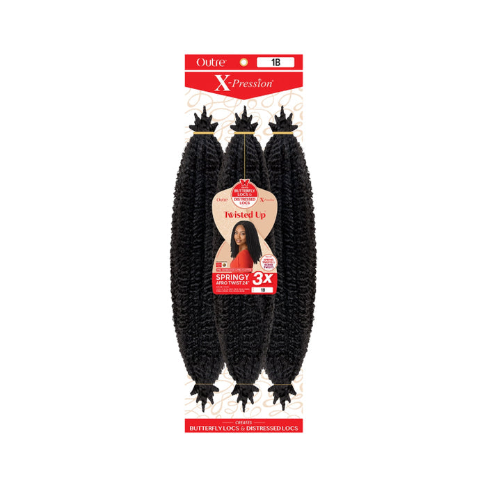 OUTRE XPression springy afro twist hair extensions three pack black braid for butterfly locs and distressed locs