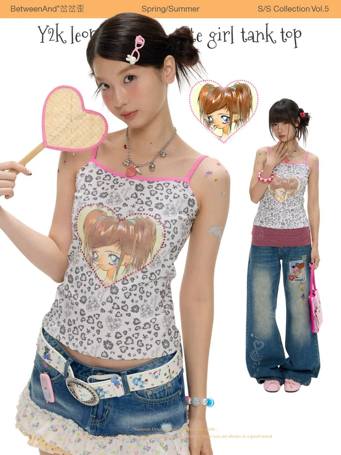 Y2k leopard print cute girl tank top